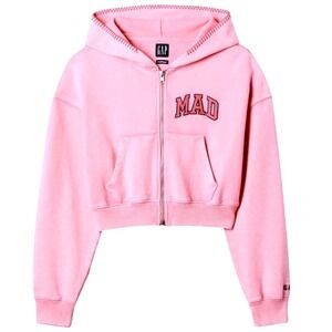 GAP‎ X Madhappy Pink Cropped Zip Up Hoodie Sweatshirt Women Size XL
